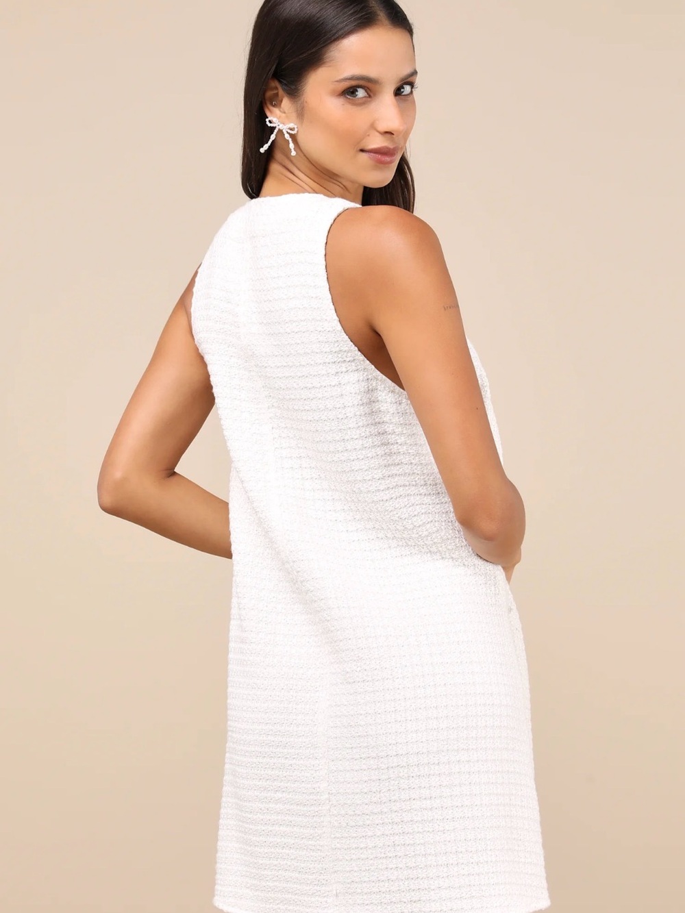 Lulu's White Textured Button-Front Mini Dress - Picture 2 of 2